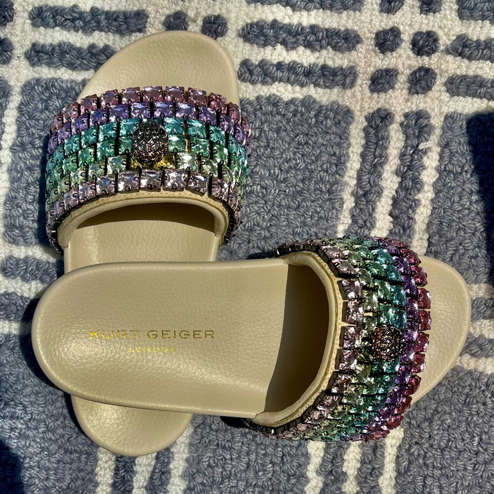 Kurt Geiger NIB Slide Sandals Meena Lg Pastel Crystals EagleHead w/Crystals Sz 7 - Picture 11 of 13